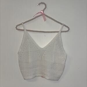 Women’s Knit Tank Baby Cami Sz M L 70s White Funky NWT Event 100% Cotton Crop